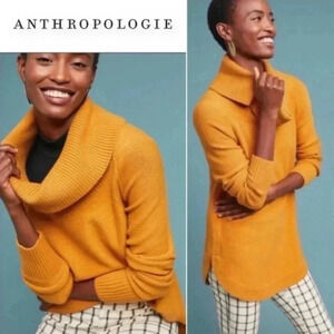 𝅺ANTHROPOLOGIE • Moth Brenta Cowl Neck Pullover in Marigold • M